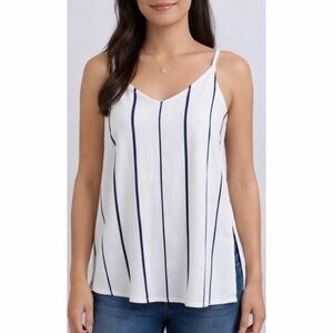 HONEY PUNCH • White Striped Side Slit Tank Top, S